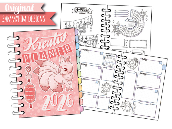 Kreativ Planer 2026 POCKET Version A6 ♥ SPIRALBINDUNG ♥ inkl. Coloring Book