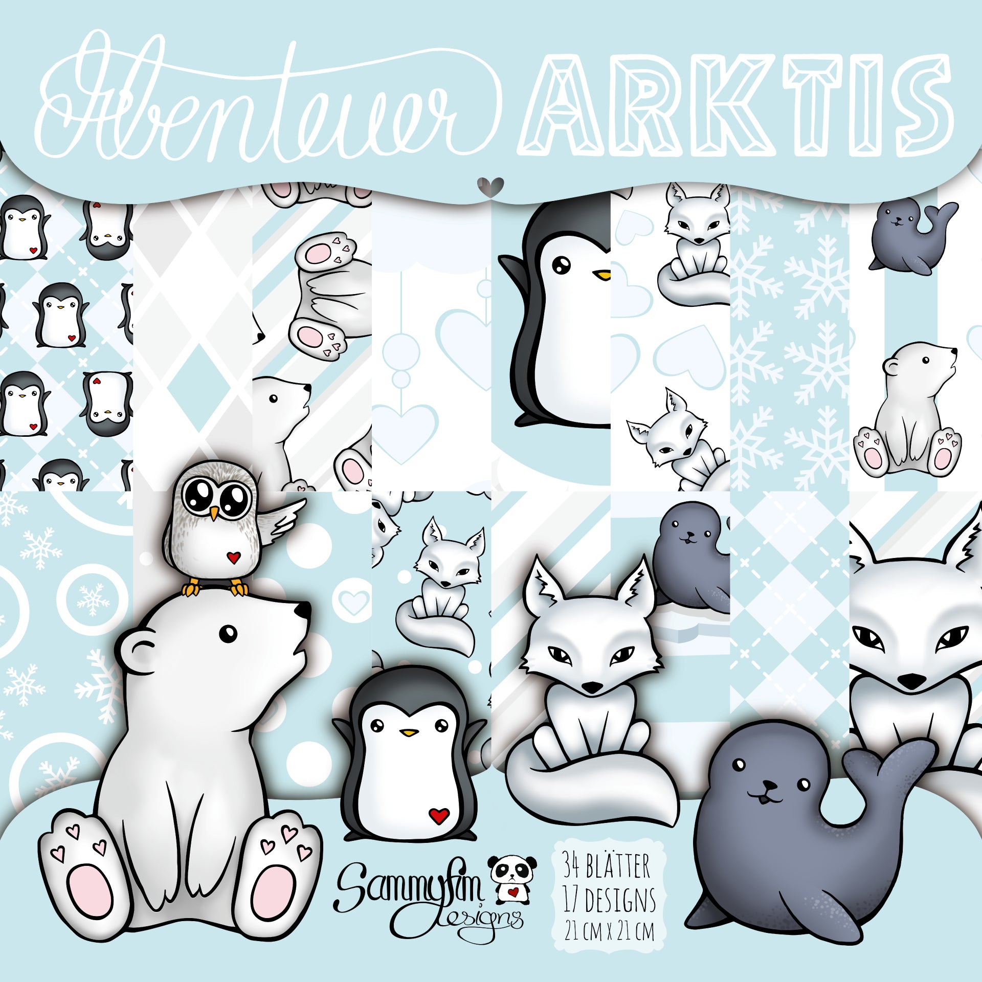 Designpapier 21 cm x 21 cm ♥ Abenteuer Arktis ♥