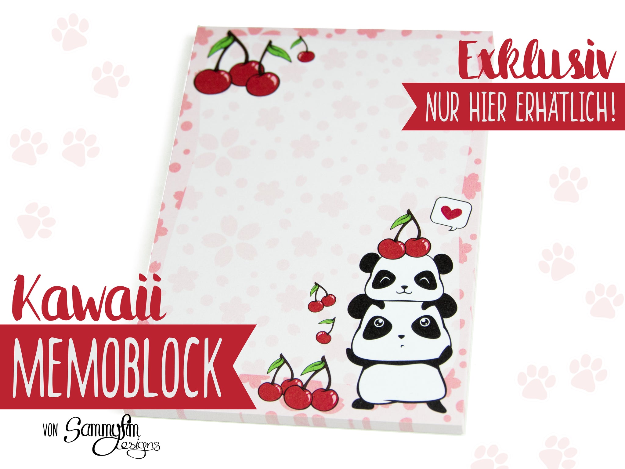 Memoblock DIN A6 ♥ Kirschblüten Panda ♥