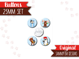 Buttons Set (25mm) ♥ Weihnachts-Trubel ♥ Hellblau