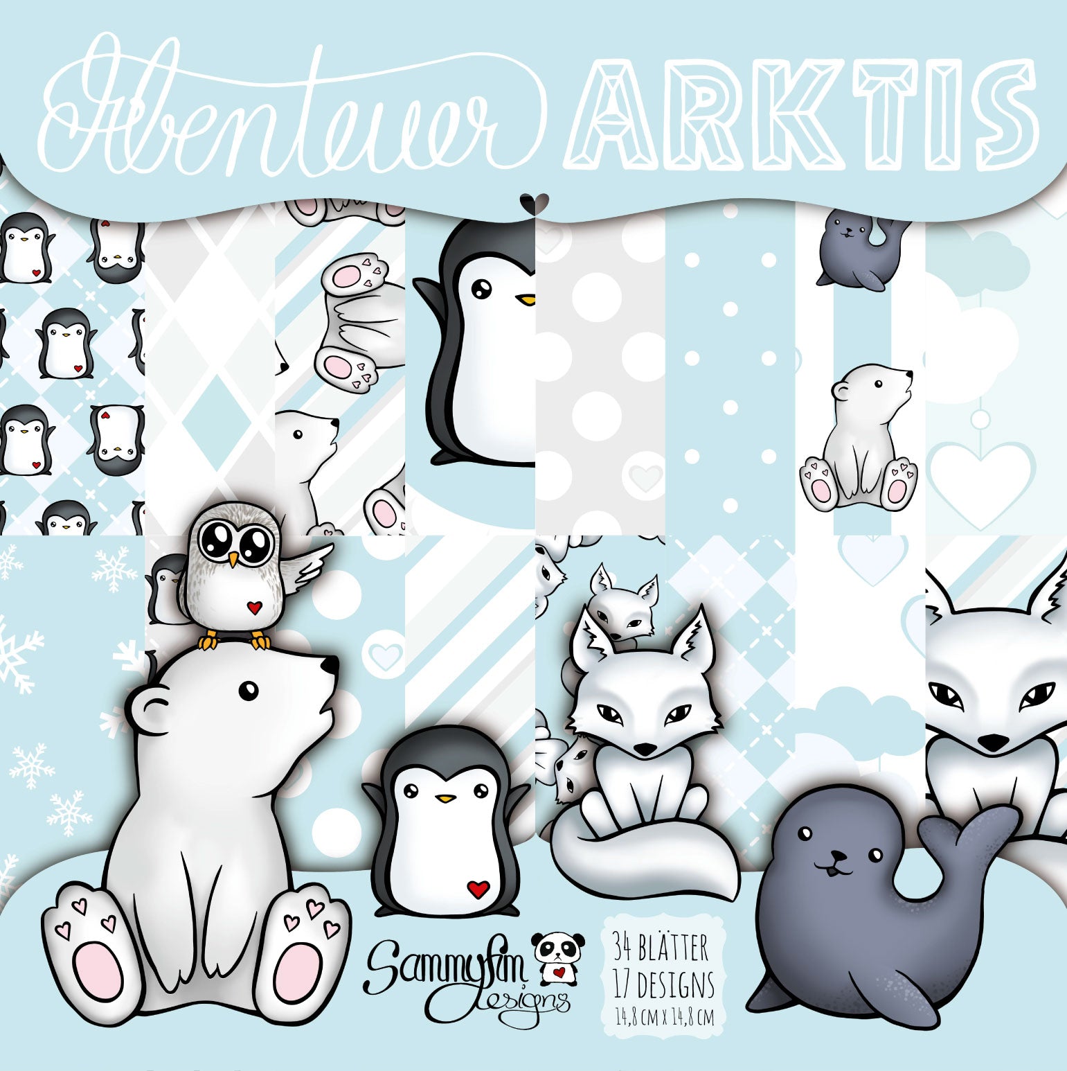 Designpapier 14,8 cm x 14,8 cm ♥ Abenteuer Arktis ♥